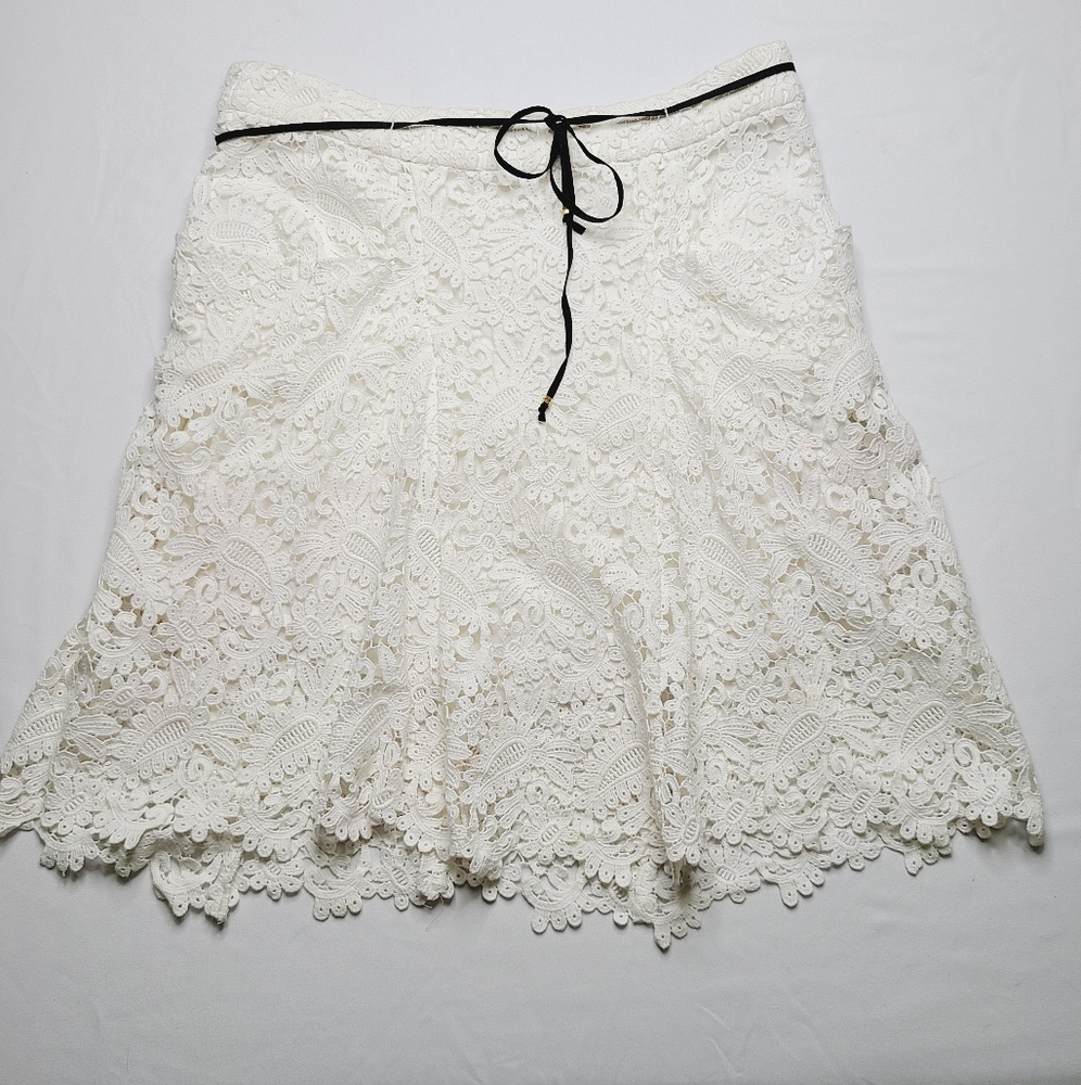 Maje Ivory Crocheted Front Pockets High Low Skirt